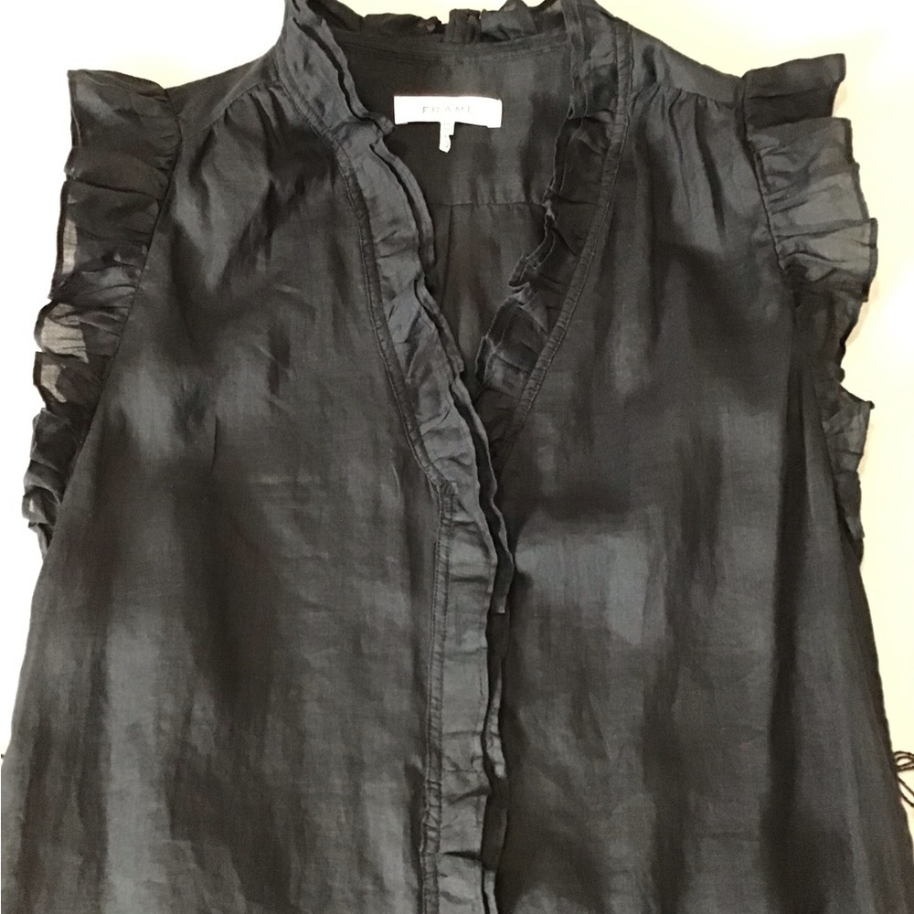 Frame Cotton Black Button Down Ruffle Mini Dress - Picture 5 of 12